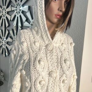 Women's handmade Cable Knit Hooded jacket size S